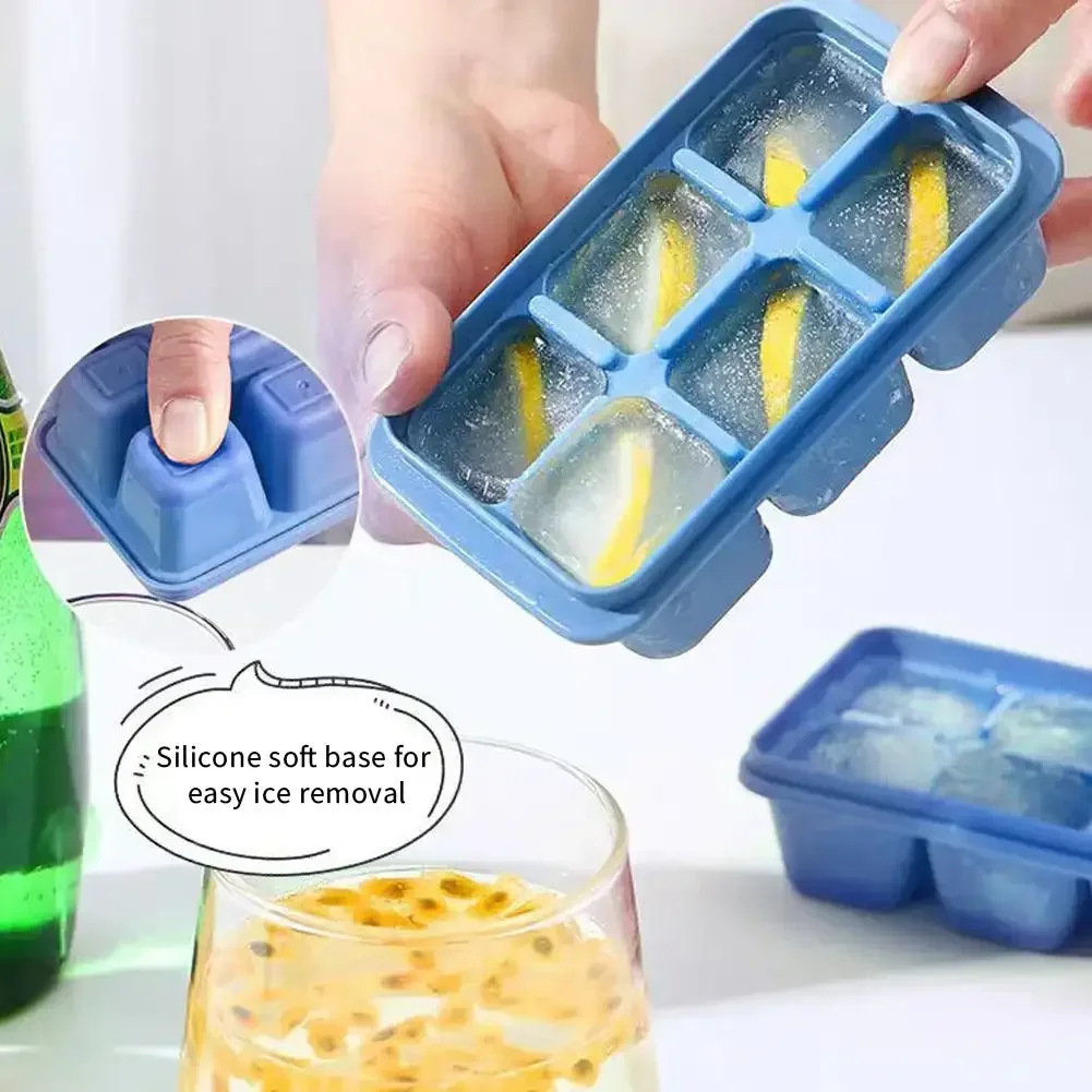 1PC Silicone Ice Cube Molds 6 Grid Trays Reusable Press Whiskey Ice Mold Ball Diamond Ice Mold Drinks Cooling Tools with Case