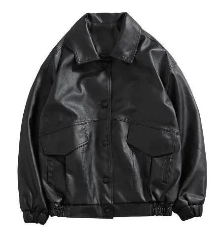 2023PU Leather Jacket Men Black Soft Faux Leather Jacket Motorcycle Biker Fashion Leather Coats Male Bomber Jacket Pockets