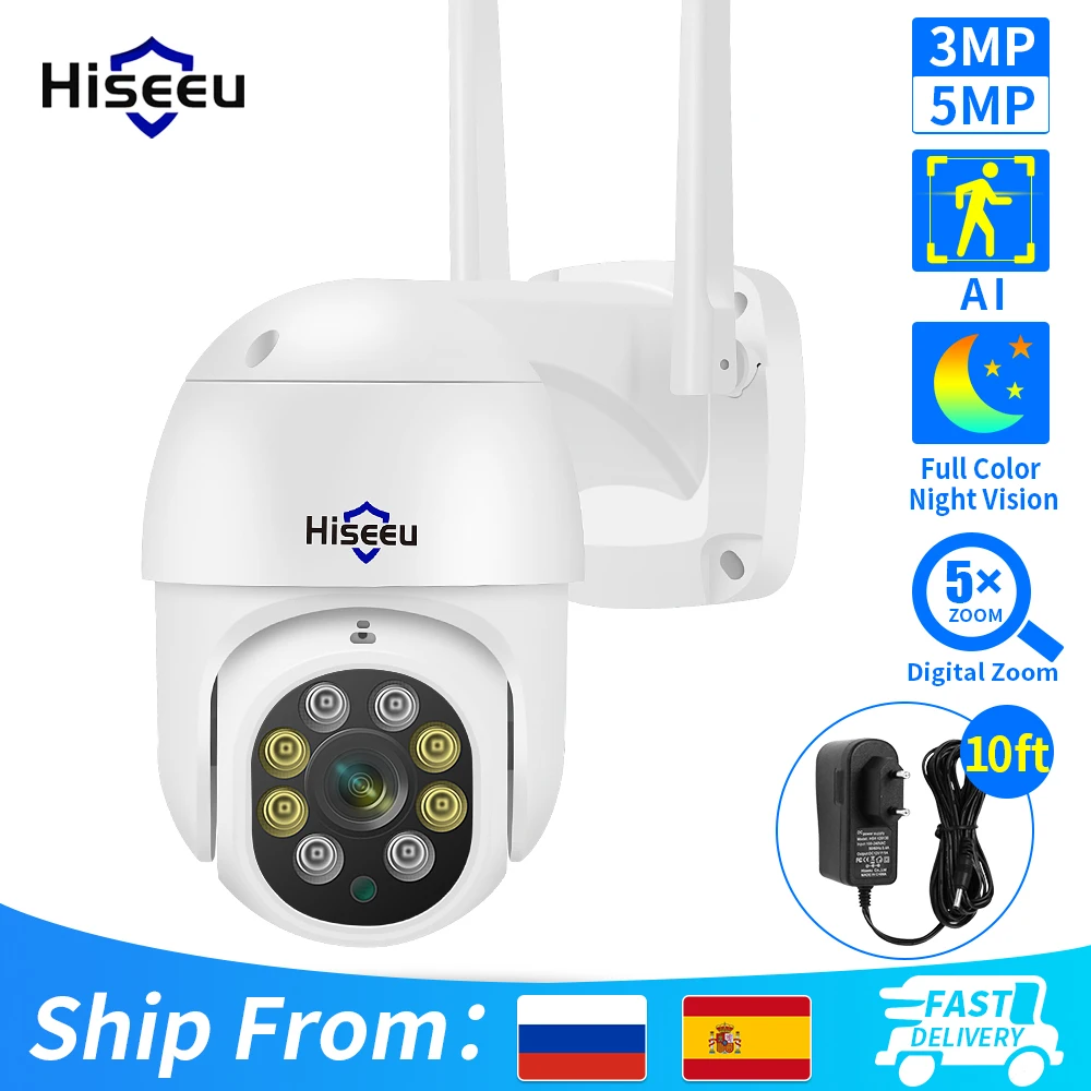 Hiseeu 3MP Wireless PTZ Speed Dome IP Camera WiFi Outdoor Two-way Audio CCTV Security 2MP 5MP Smart Video Surveillance Camera