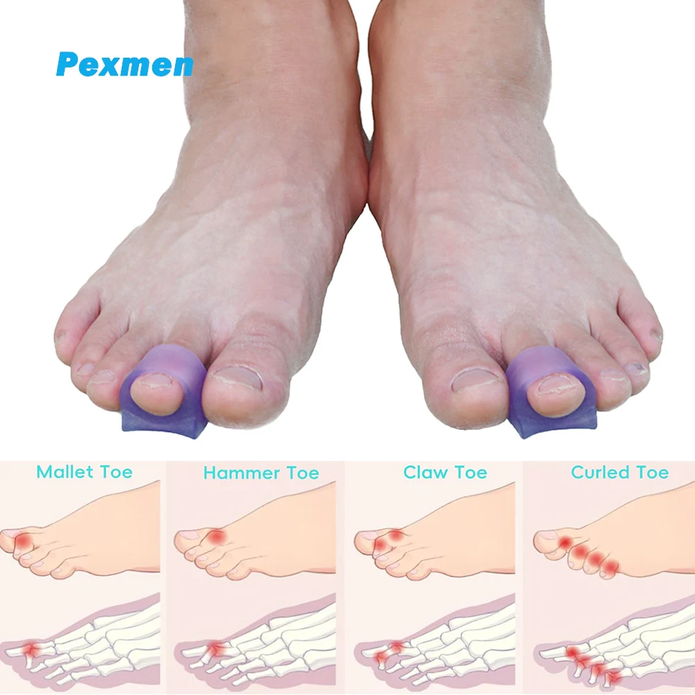 Pexmen 2/4/10Pcs Hammer Toe Straightener Hammertoe Corrector for Curled Crooked Bent and Claw Toes Stop Toe Overlap and Rubbing pexmen 10pcs bag hammer toe straightener for bent toes hammer toe corrector splints toe bandages for curled broken crooked toes