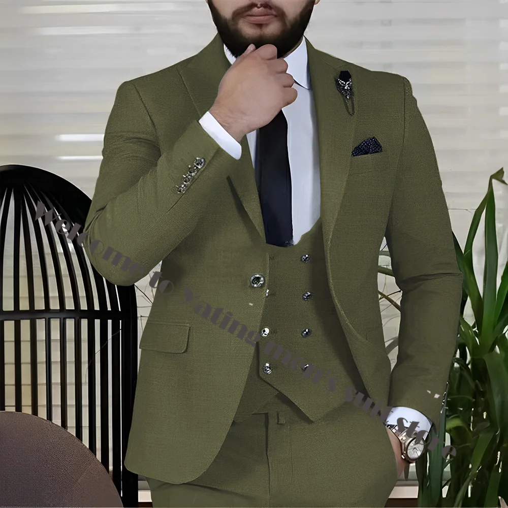 3 Piece Business Men's Suit Jacket Pants Vest Silver Button Formal Male Suit Multiple Colors Wedding Groom Tuxedo