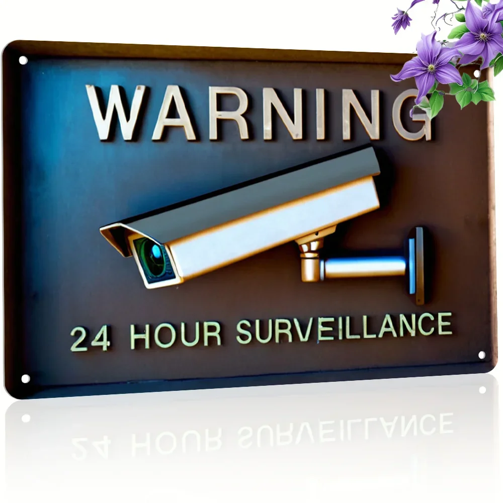 24 - Hour Surveillance Warning Sign: Aluminum Yard Sign for Home Security, Ideal for Indoor & Outdoor Use, Especially Garage