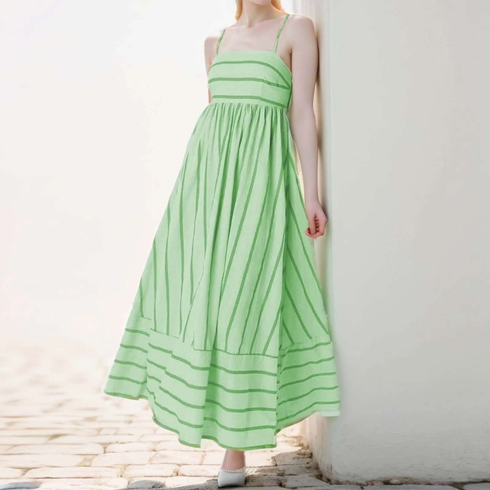 

Fashion Blackless Stripe Slip Maxi Dress Women Spaghetti Strap Sleeveless Holiday Party Dress 2024 Elegant Suspender Beach Dress