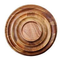 Retro Solid Wood Dinner Plates Round 13-38cm Serving Platter Tray Wooden Tea Tray Plate For Food Snack Dishs 1