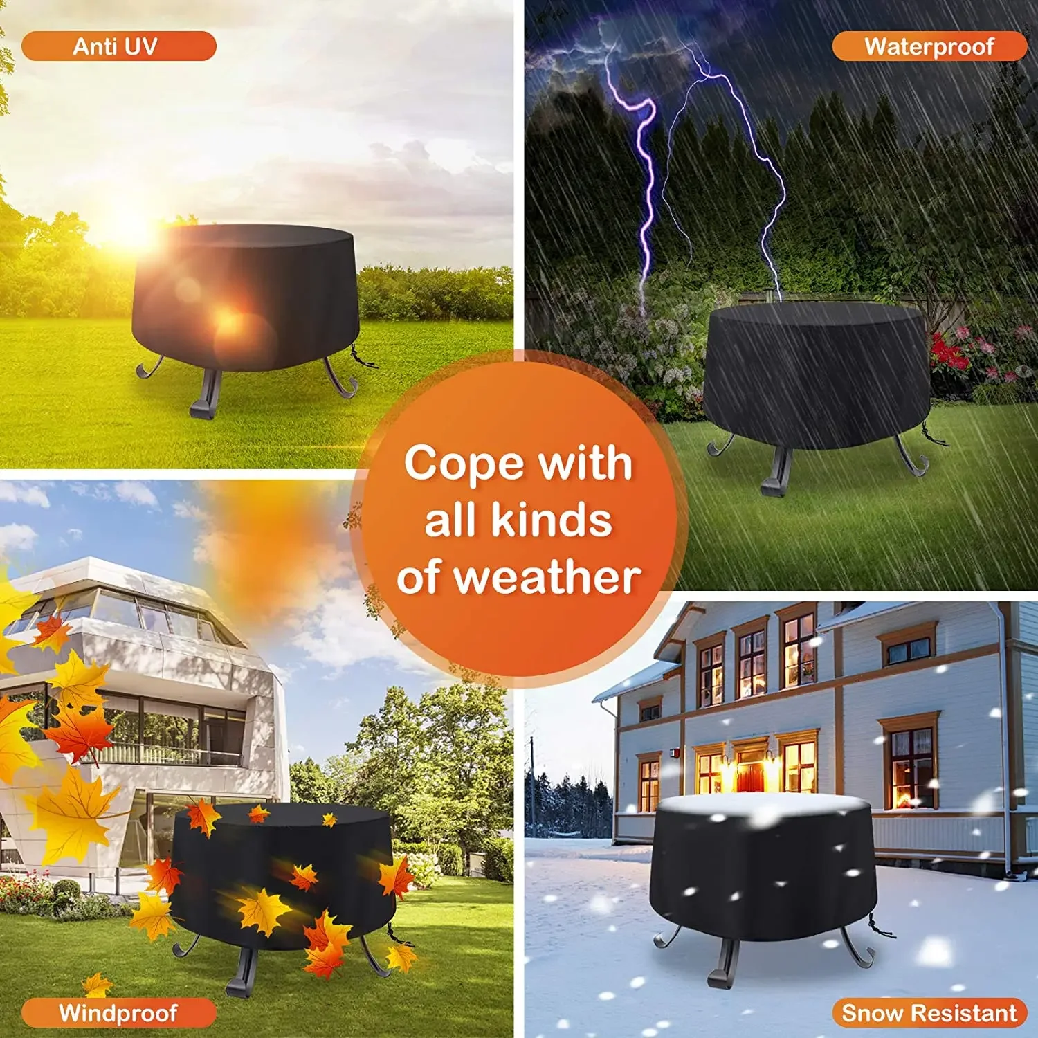 12 size Heavy 600D Waterproof Patio Fire Pit Cover BBQ Grill Cover Outdoor Garden Yard Round BBQ Table Covers UV Protector