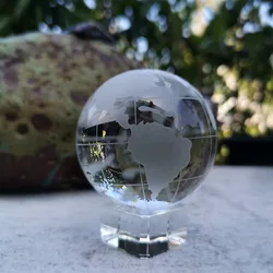 Crystal Clear Earth Globe Glass Ball Paperweight with Stand - Elegant Home Desk Decor and Astronomy Craft Ornament - 60mm (With crystal base)