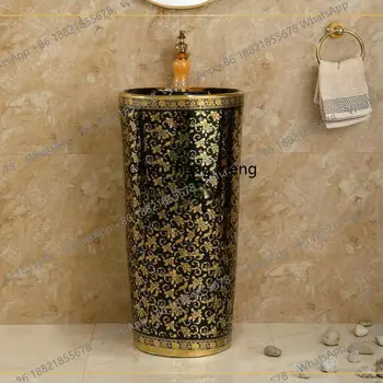 อ่างล้างหน้าแบบตั้งพื้น อ่างล้างหน้าเซรามิกสีดำพร้อมขาตั้ง อ่างล้างหน้าแบบมีเสาพร้อมระบบกันน้ำล้น อ่างล้างหน้าแบบตั้งพื้นดีไซน์สวยงาม 2