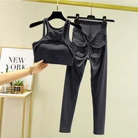Women's Tracksuit Leggings Yoga Set Pocket High Waist Pants Sportswear Bra Fitness Workout Cycling Sport Suit Gym Outfit Clothes - Image 2