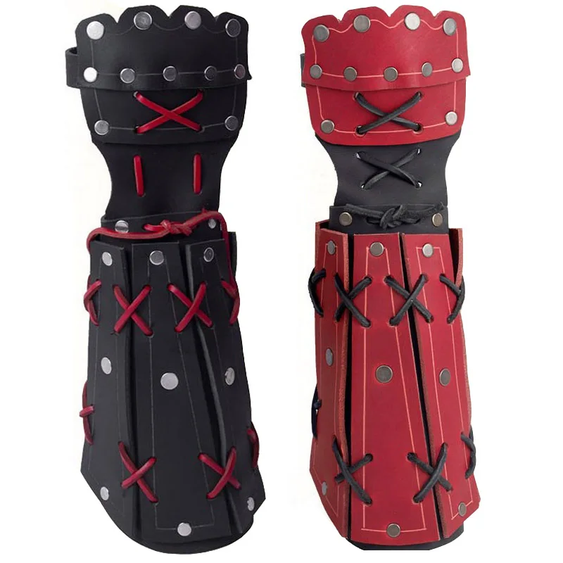 

Medieval Samurai Leather Armor Bracer Long Gloves Men Cosplay Knight Gauntlet Lace Up Wristband Steampunk Accessories Vambraces