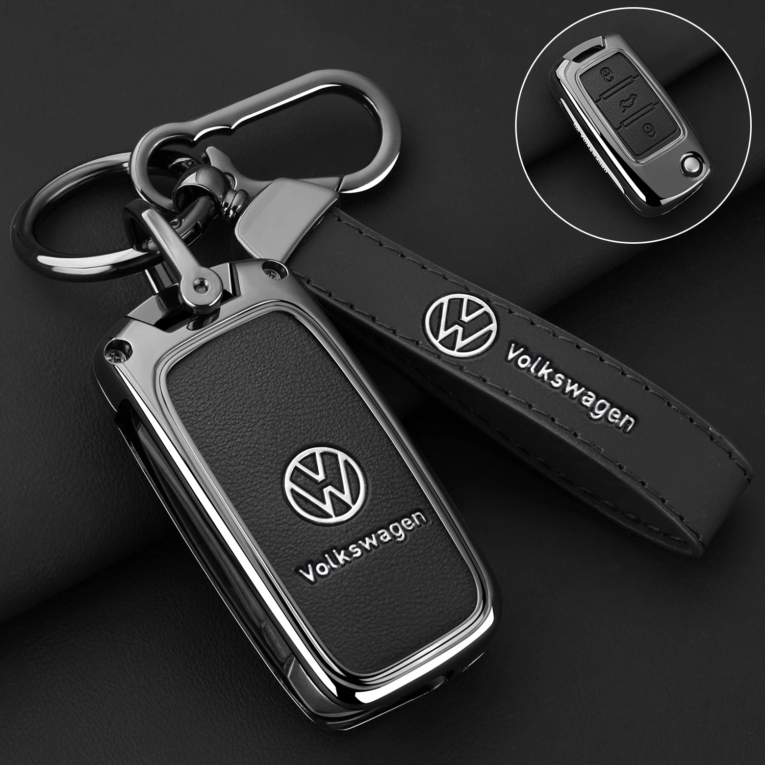 Key Case Cover Key Case Car Key Shell Metal Leather Car Key Case Cover Shell Keychain VW Volkswagen Polo Tiguan Passat Golf Jetta Lavida Skoda Octavia Accessories