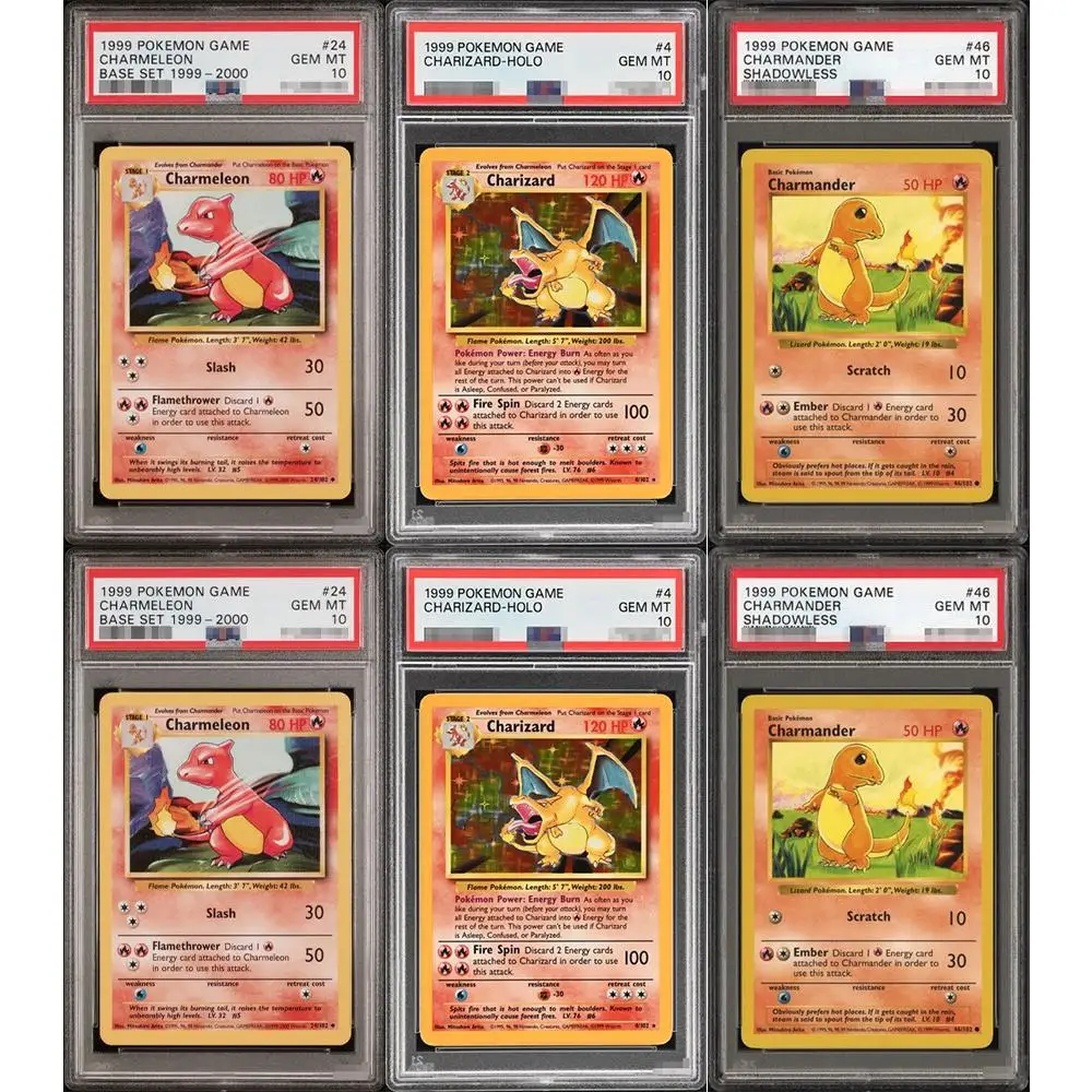 1999 PTCG DIY Proxy Graded Collection Kartenspiel Charmeleon Glurak Basis-Set 1999-2000 24/46 Gem MT 10 Holografisches Etikett Karte – Detail 1