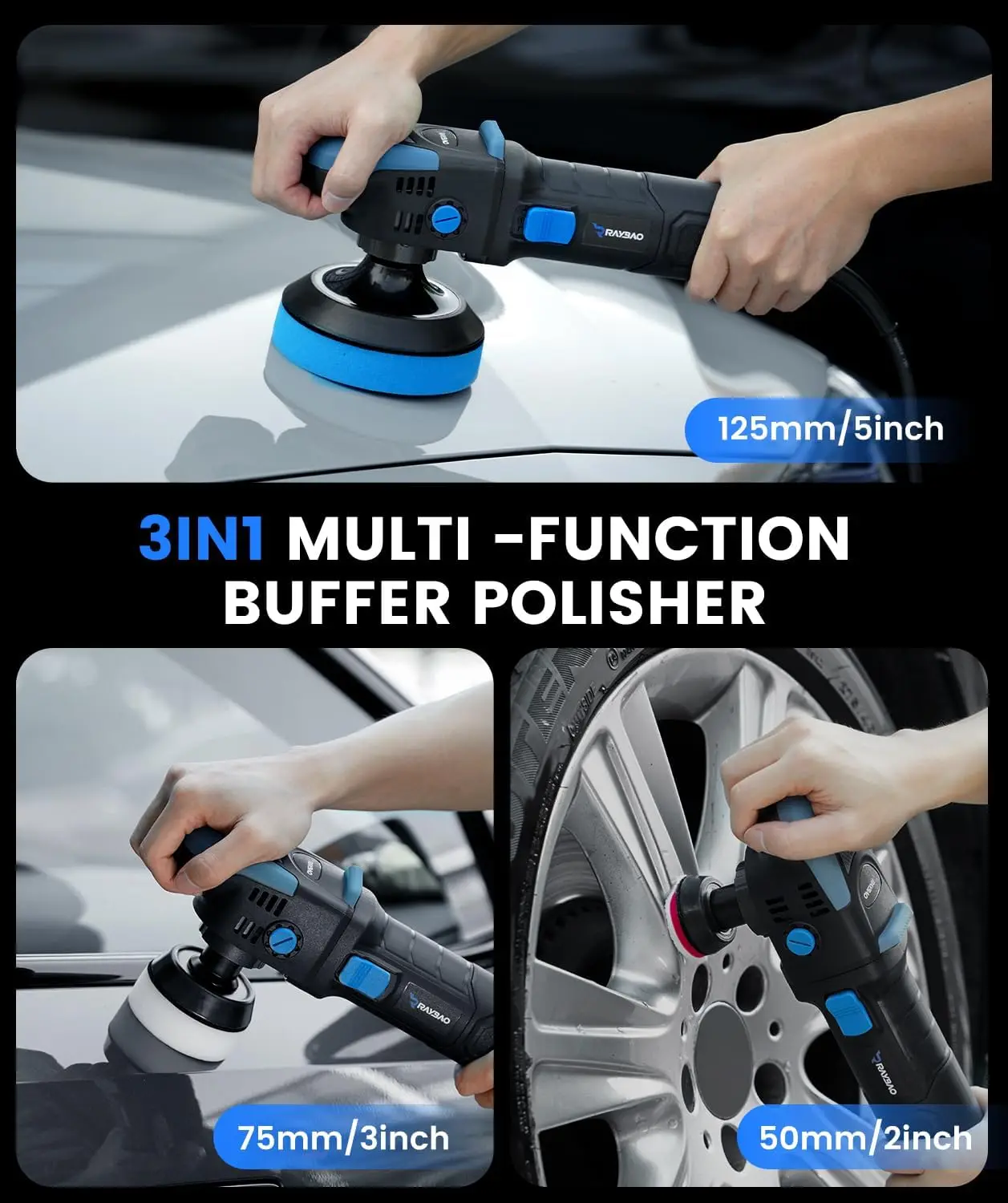 Mini Buffer Polisher 750W Rotary Polisher 27Pcs Accessories Mini Polishing Machine 2/3/5inch Backing Plate 6 Speeds