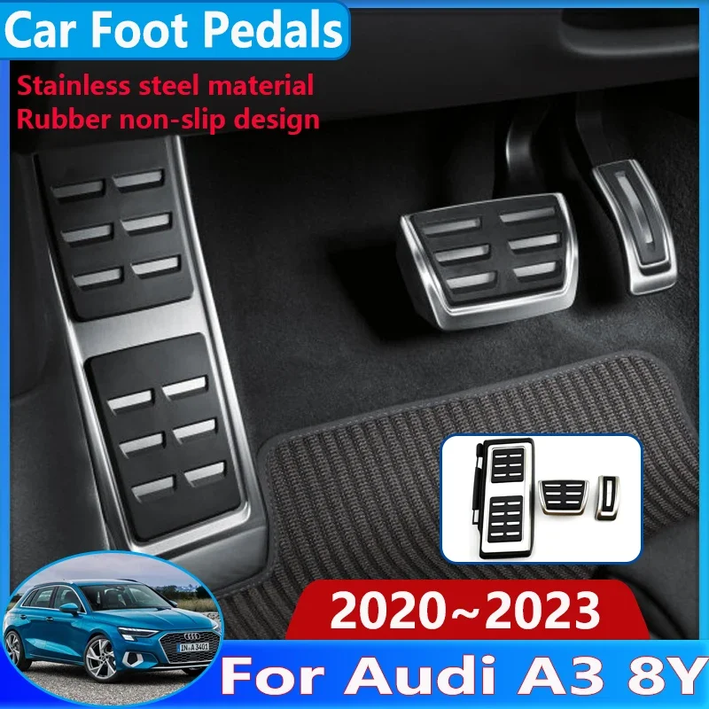AT MT Car Foot Pedal Pad for Audi A3 8Y Non-slip Rubber Restfoot Stainless Steel Protection Auto Accessories