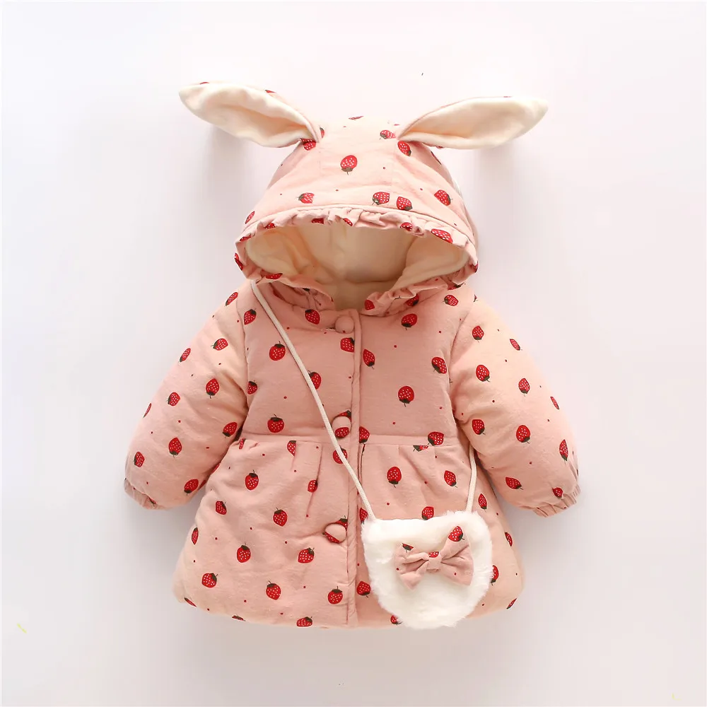 Winter New Red Strawberry Long Sleeved Baby Girl Coat, Warm And Cute Children'S Clothing (9 Months -3 Years Old)