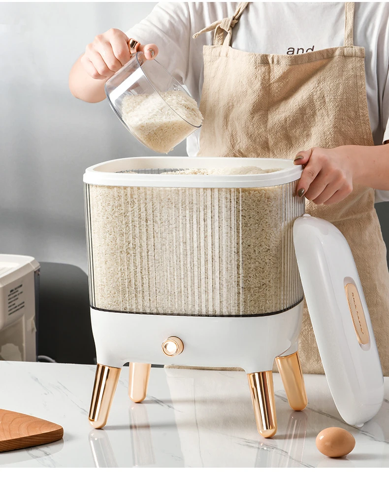 Rice Storage Bucket With Lid Press Type Automatic Rice Output Insect Proof And Moisture Proof Rice Storage Box 6 Undefined