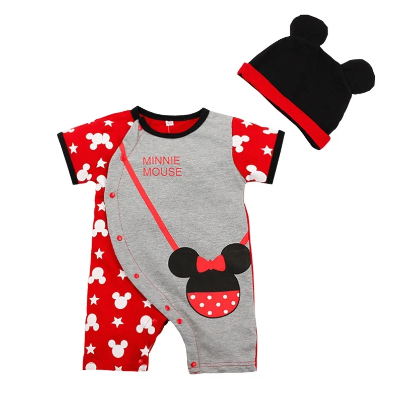 Summer Baby Rompers+Hat 2pcs Cartoon Mickey Minnie Boys Girls Jumpsuit Infant Costumes Newborn Baby Clothes Set Lovely Sets