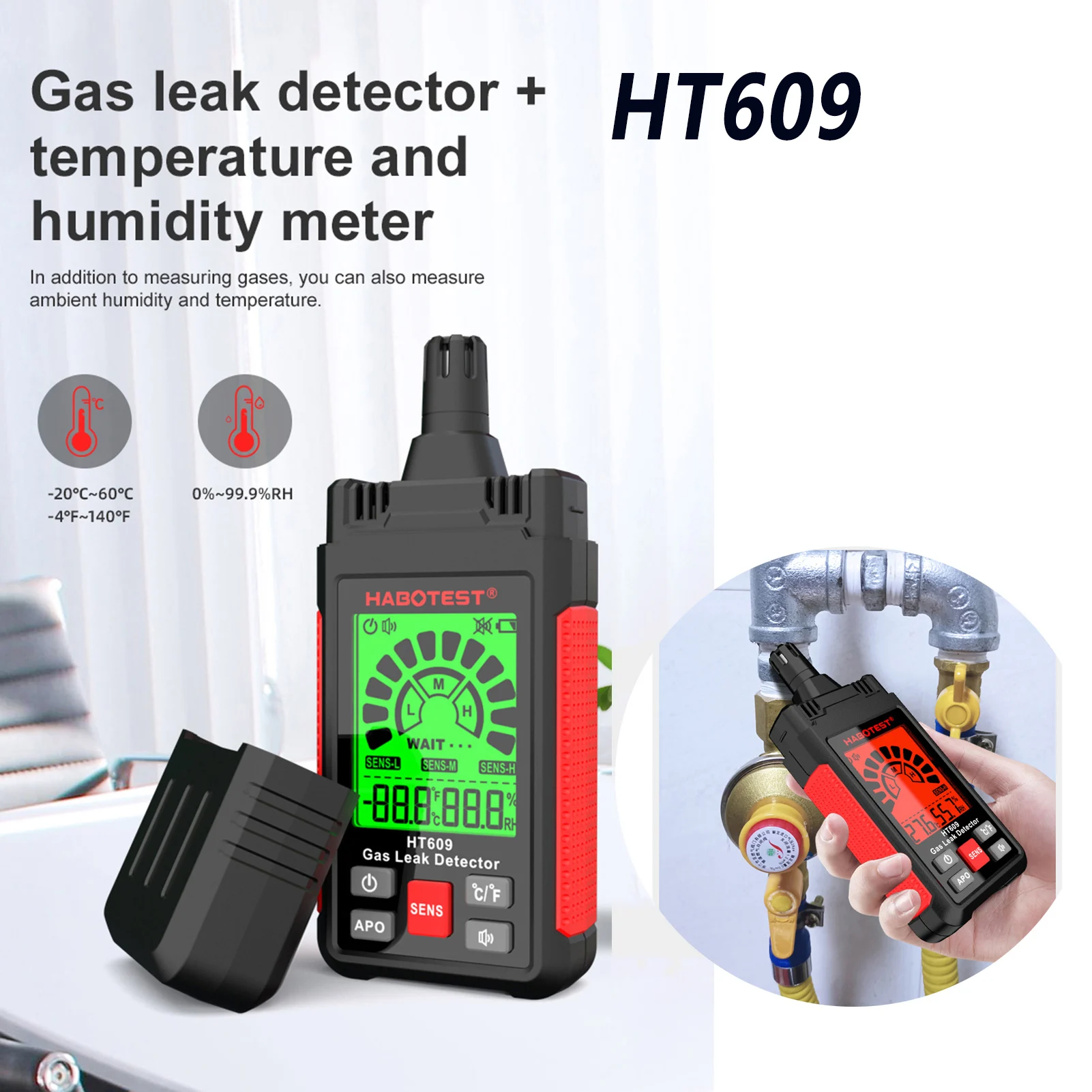 HABOTEST HT60/HT609 Gas Leak Detector Alarm Combustible Gas Detector