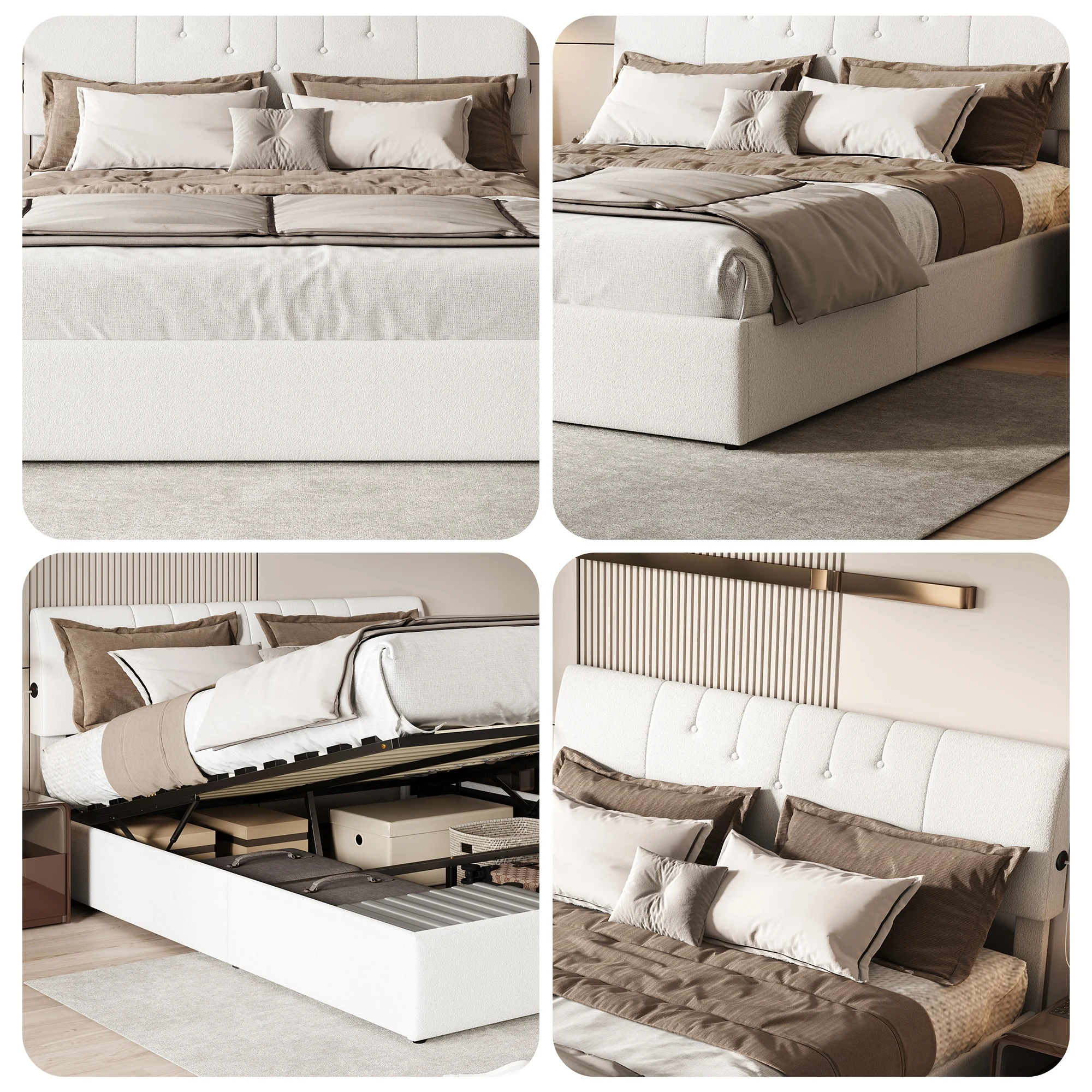 Rosahqnda Polsterbett 140/160 x 200 cm Doppelbett, Jugendbett mit Kopfteil, Bettgestell mit Lattenrost, Teddy-Samt – Detail 9