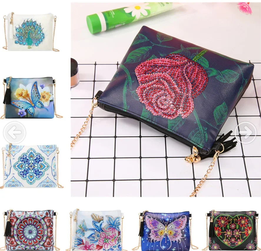 5D DIY Diamond Painting Peafowl Butterfly Flower Leather Crossbody Chain Bag Diamond Embroidery Bag Wallet Pouch Girlfriend diamond painting