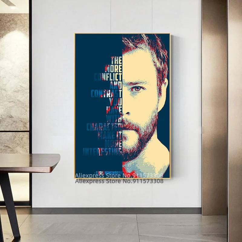 Портрет Криса Hemsworth с цитатами холст плакат печать современный декор настенное