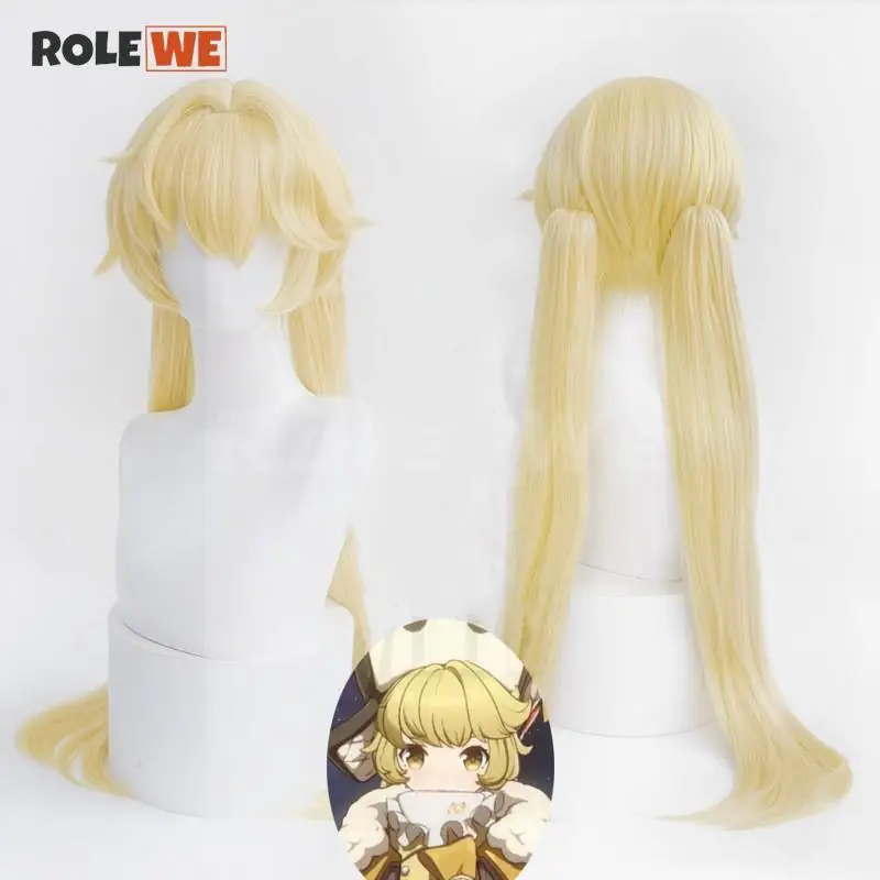 

Game Honkai: Star Rail Hook Cosplay Wigs Golden 75cm Long Wigs With Double Ponytail Heat Resistant Hair Anime Wigs + Wig Cap