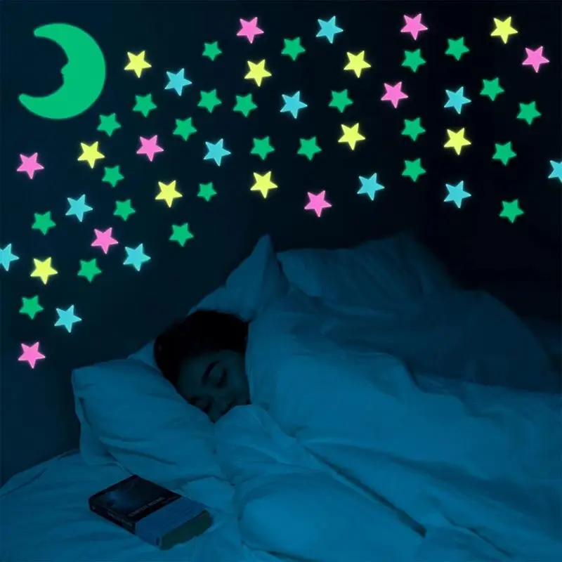 Glow In The Dark Ceiling Stickers 100 Pieces Star Ceiling Stickers Star Wall Glowing Wall Removable Kids