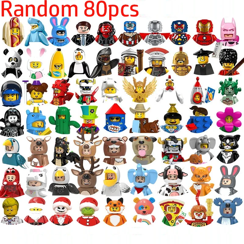 

NEW HOT Random 80 pcs Popular Mini Figure Banana Sausage Cactus 3D Model DIY Building Blocks Toy Model Children's Toy Gift