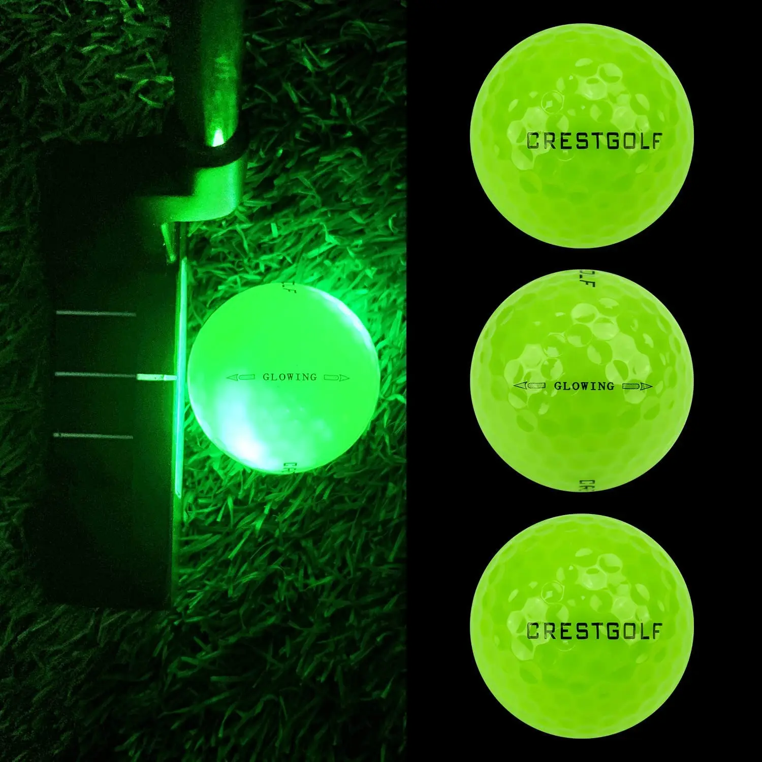 CRESTGOLF 야간 훈련용 LED 골프 공, 골프 연습 공용 고경도 소재, 4 개의 조명, 팩당 4 개 
