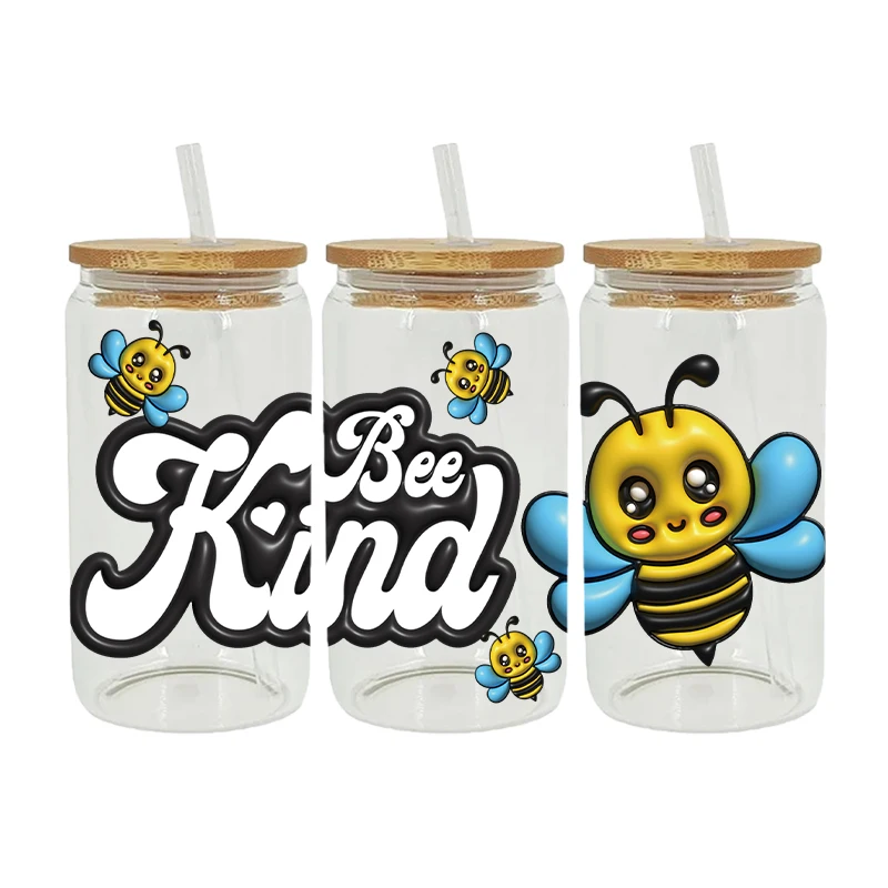 UV DTF Bees ladybugs butterflies Transfer Happy Juice Printed Sticker For The 16oz Libbey Glasses Wraps Bottles D10300