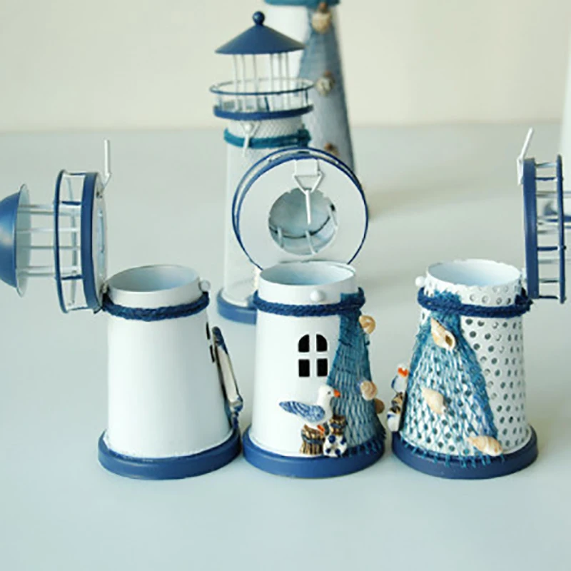 Candle Holders Mediterranean Tower Candle Holder Lighthouse Iron Candlestick Table home Holiday Wedding Party Desktop Decor Metal Candle Holder