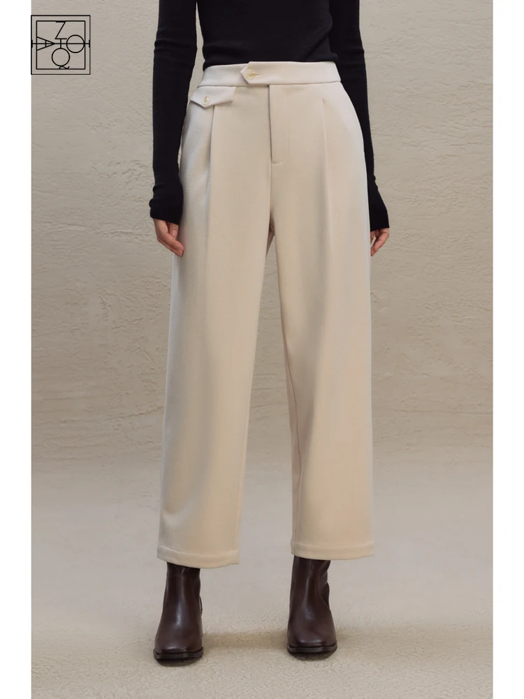 ZIQIAO High-waist Casual Style Pants for Women 2023 Winter Newly Tapered Nine-point Pants Commuting Baguette Trousers Female