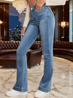 Gray Stretch Womens Flared Jeans Seam Detail Simple Design Versatile Slimming Bootcut Trousers Women's pants pants Jeans - Image 4