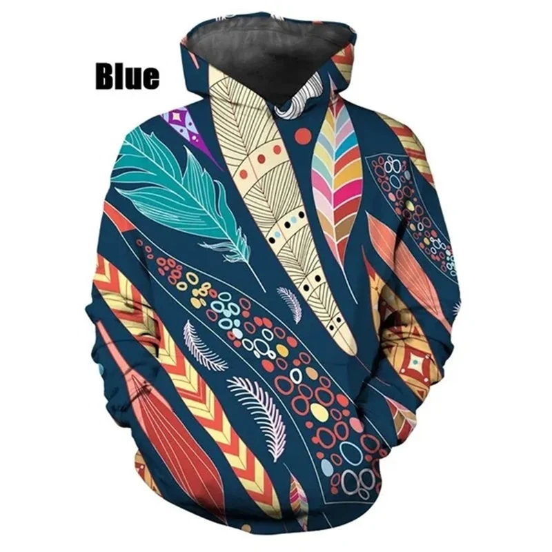 Sudadera con capucha de plumas con estampado 3D para hombre, sudadera con patrón colorido, moda informal de otoño, jerséis de gran tamaño, ropa de calle de manga larga