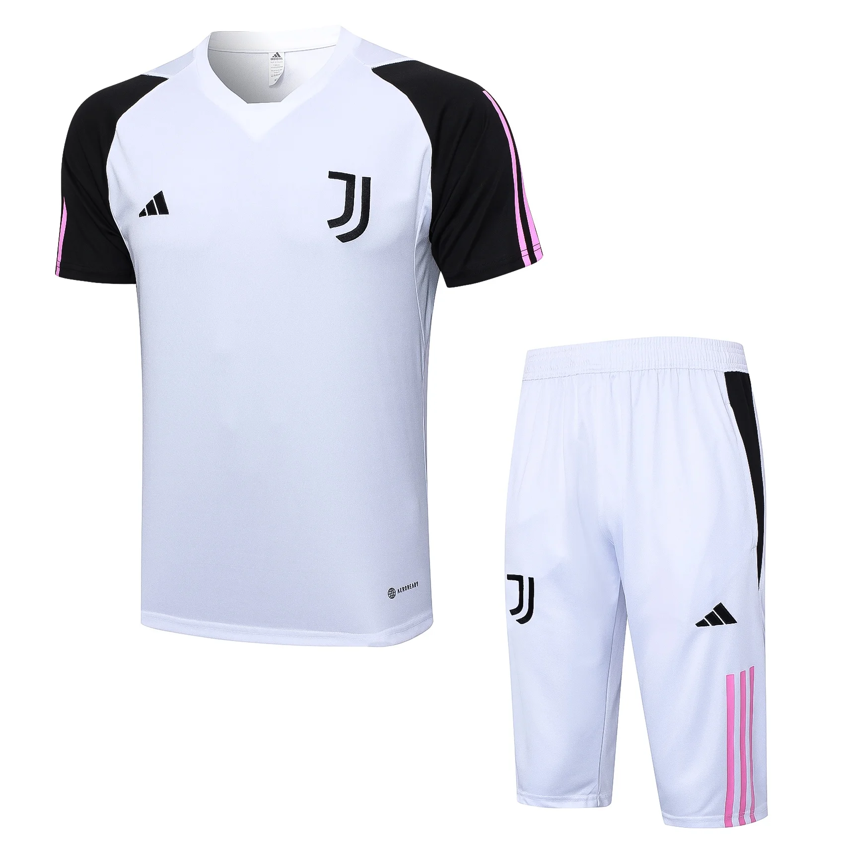 Adidas Soccer Jerseys Men Cropped Trousers Short-sleeved Moisture-wicking Versatile Training Suit White Black