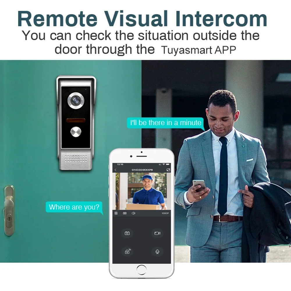 Anjielosmart-videoportero WiFi de 7 para el hogar, timbre de puerta Tuya  con cámara de detección de movimiento, Cable WiFi, videoportero