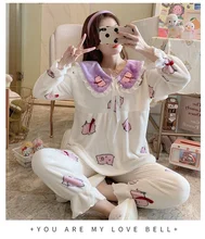 

All-match Casual Korean Pajamas Solid Color Printing Loose Simple Home Wear Pajamas Autumn and Winter New Warm Pajamas