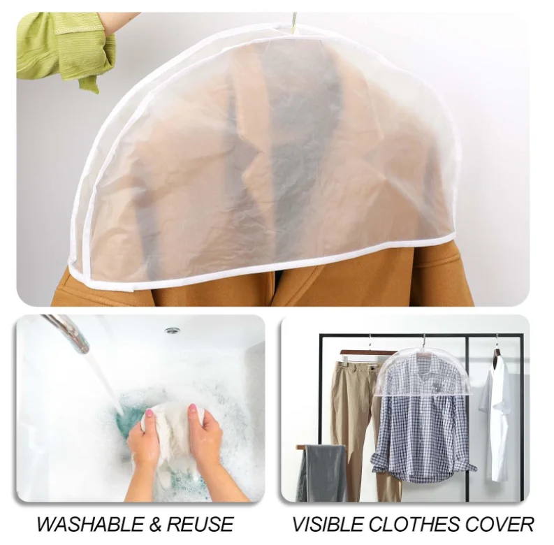 Funda antipolvo transparente para colgar ropa, cubierta de medio traje, EVA, impermeable, antipolvo, abrigo, mancha