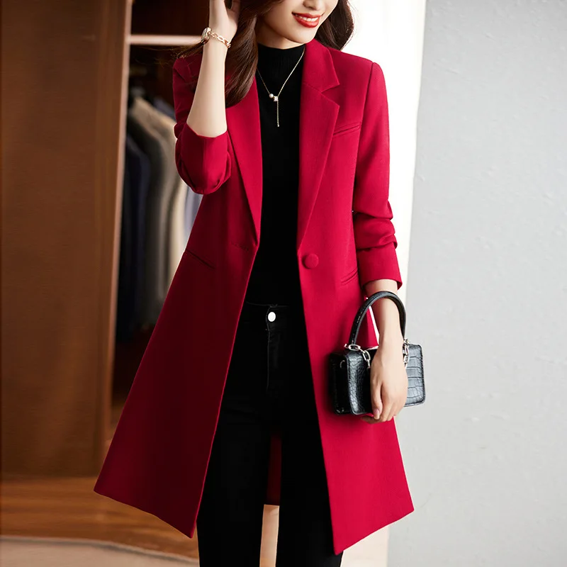Mid-Length Trench Suit for Women, Monochromatic, Female Outwear, Casual Fashion, Large Size, Autumn and Winter, New, 2024