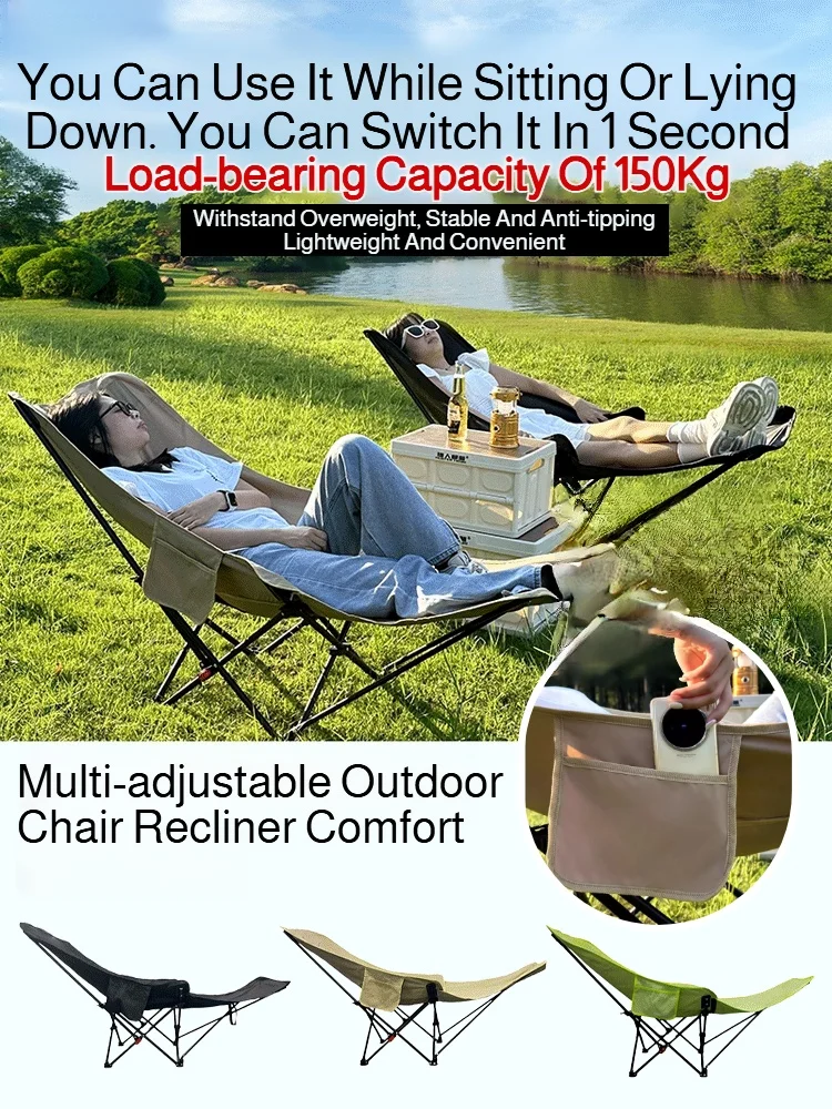 Chaise pliante relax avec repose-pieds pour pause déjeuner pêche - Camping, plage, détente extérieure