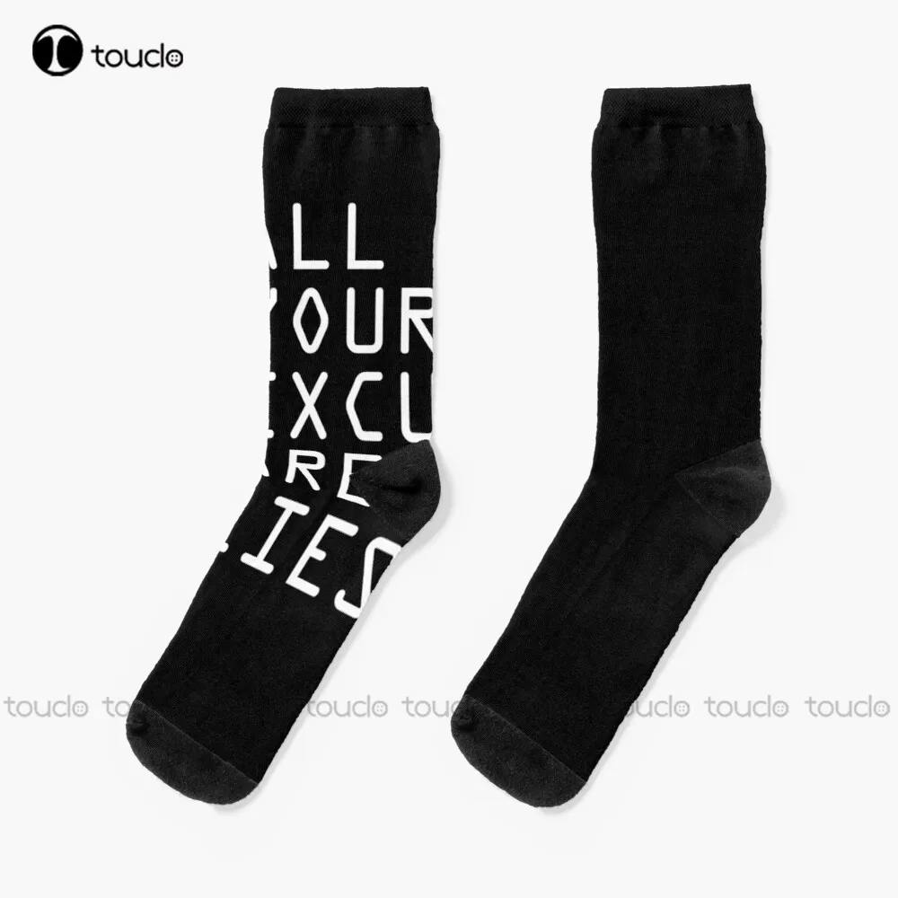 

All Your Excuses Are Lies Socks Mens Socks Crew Unisex Adult Teen Youth Socks Design Cute Socks New Popular Funny Gift