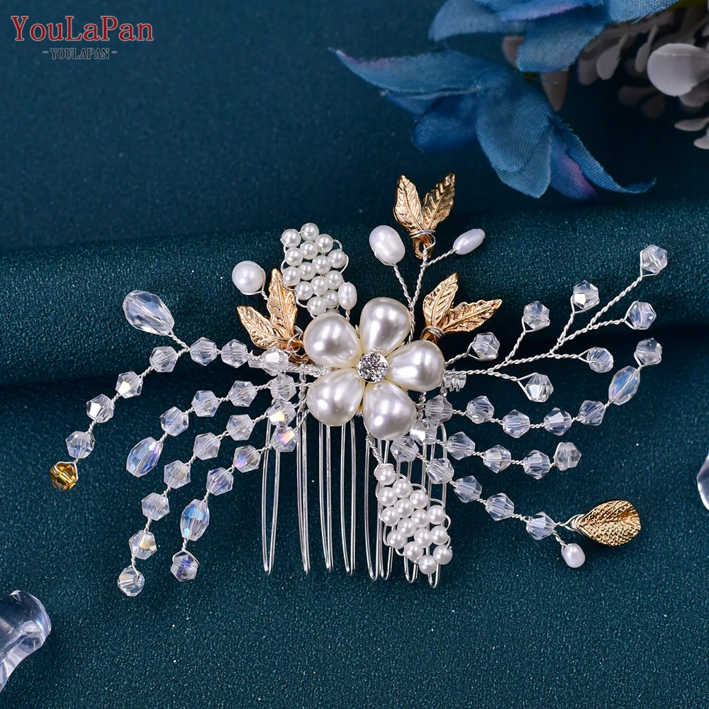 YouLaPan HP359 Crystal Bride Wedding Hair Comb Hair Accessories Alloy Flower Bridal Comb for Women Girls Clips Headdresses