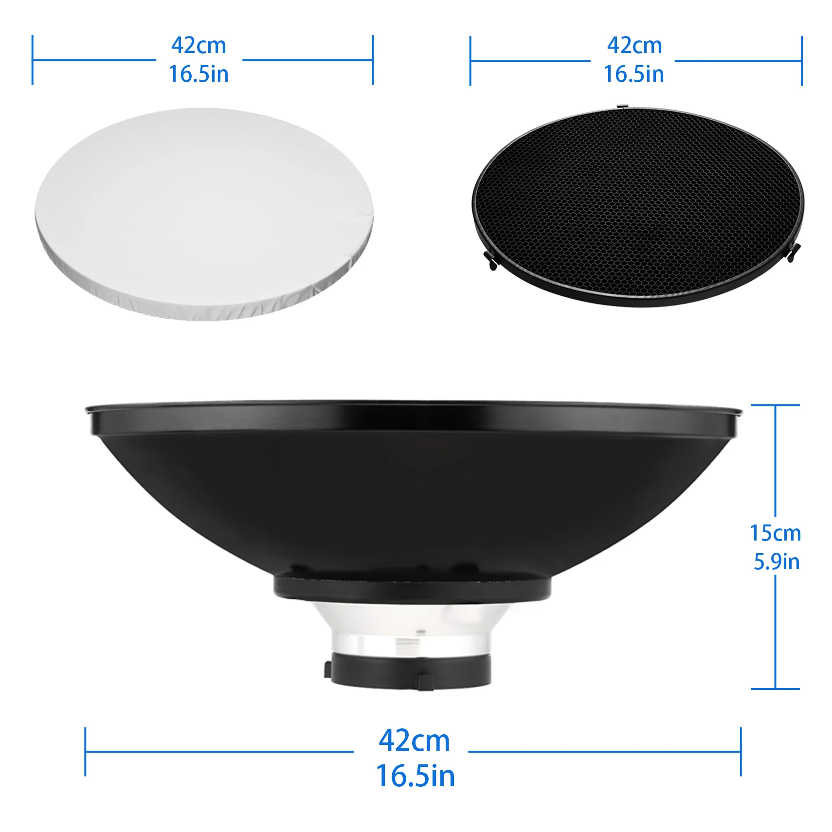 Selens Reflector Beauty Dish 42cm/16.5in Honeycomb Grid and