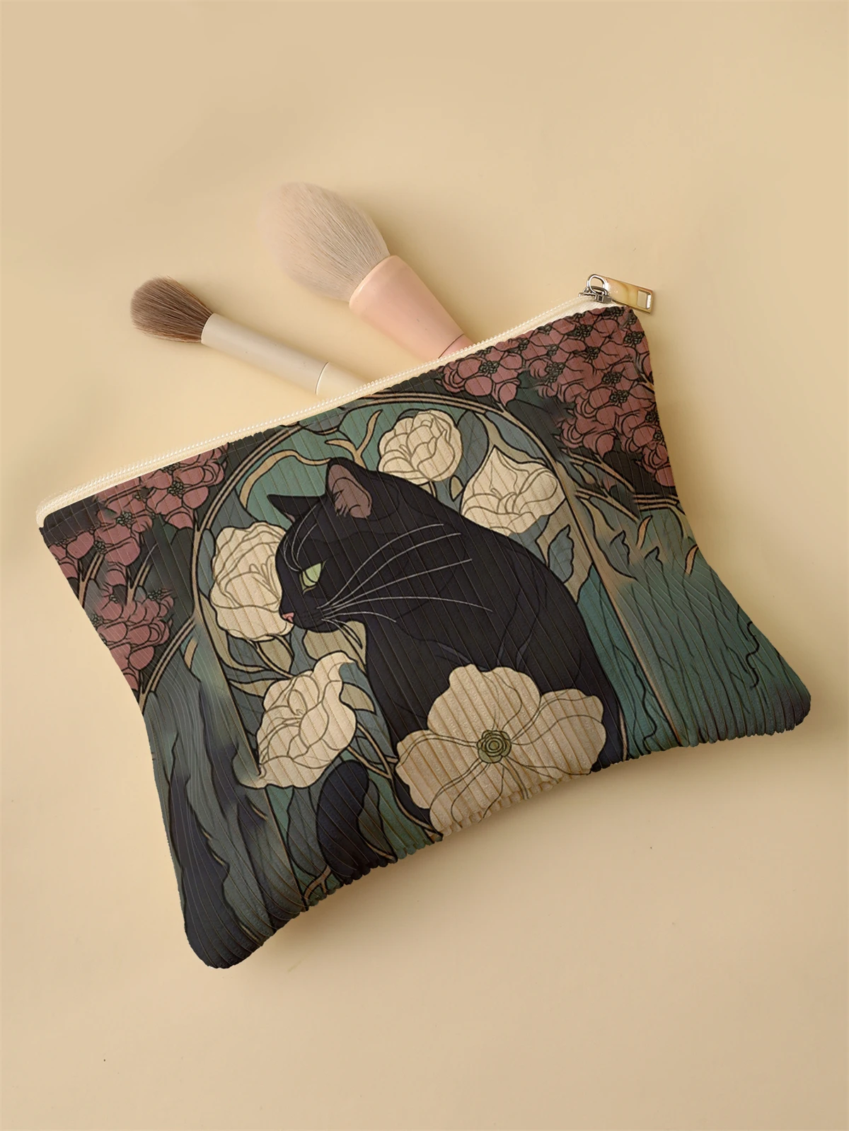 Corduroy Travel Cosmetic Bag Portable Makeup Storage Bag Purses Women Large Capacity Zipper Make Up Organizer Storage Clutch