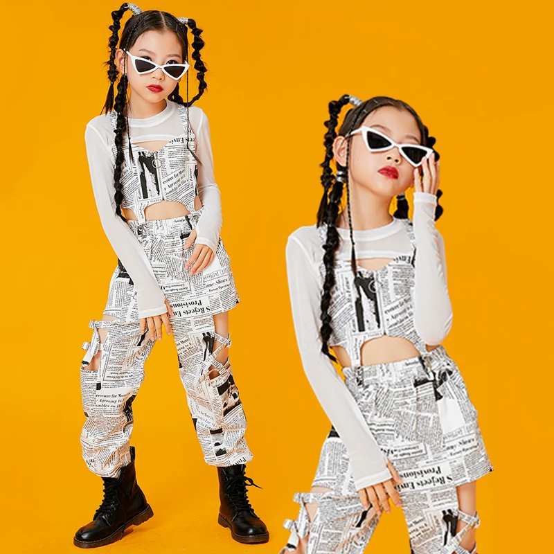 

Street Dance Performance Costumes Festival Wear Jazz Dance Costumes For Girls Printing Kpop Outfits Children Hip-Hop