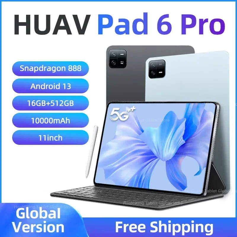 2024 오리지널 글로벌 버전 태블릿, 안드로이드 13 패드, 6 프로, 16GB + 1TB, 스냅드래곤 888 태블릿 PC, 5G 듀얼 SIM 카드, 와이파이 HD, 4K Mi Tab