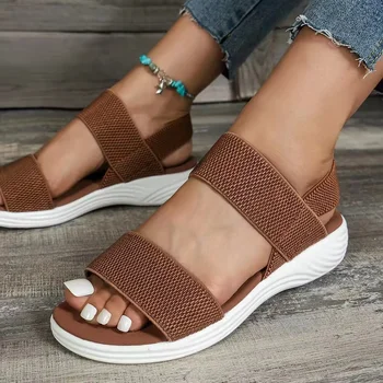 Women's Knit Elastic Cloth Wedge Sandals Slip On Lightweight Walking Sandals Women Plus Size Comfortable Summer Shoes Woman 2024 1