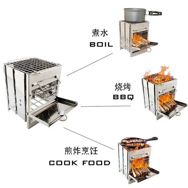 Összecsukható Fa Égő Tábor Kályha Kültéri Mini Kemping Piknik Grill Bbq Gázszénmentes Tűzifa Külső Fűtési Tűzhely - Image 5