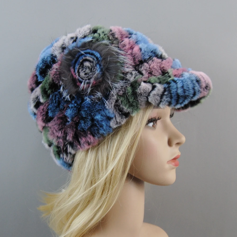 Russian Women Winter 100% Genuine Rex Rabbit Fur Caps Lady Warm Real Rex Rabbit Fur Hats Natural Soft Knitted Rex Rabbit Fur Hat 6