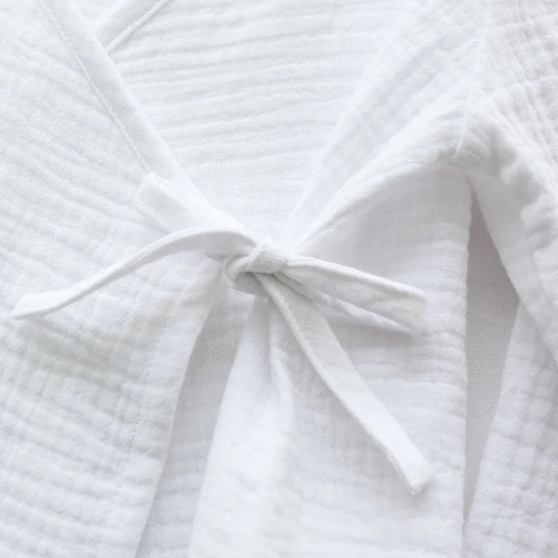 Cotton Girls Japanese White Shirts Spring New Children Long-Sleeve V-neck Bandage Cardigan Casual Blouse Kids Clothes