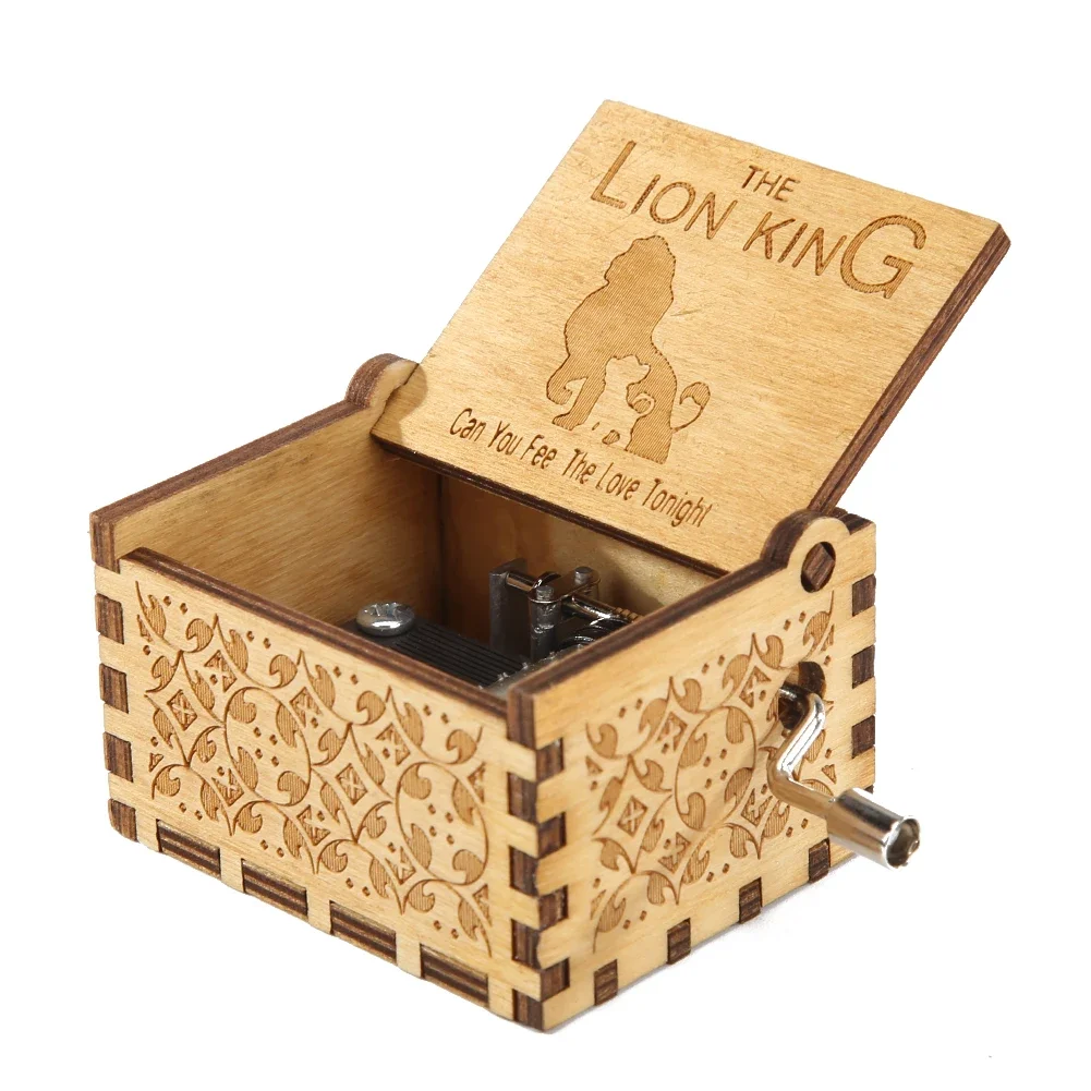 Antique Carved Lion King Music Box Hand Crank Wooden Christmas Gift Home Decor 5